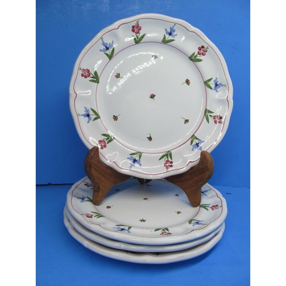 Cantagalli Firenze Pottery Salad Plates Floral Rooster Hallmark Bundle of 4